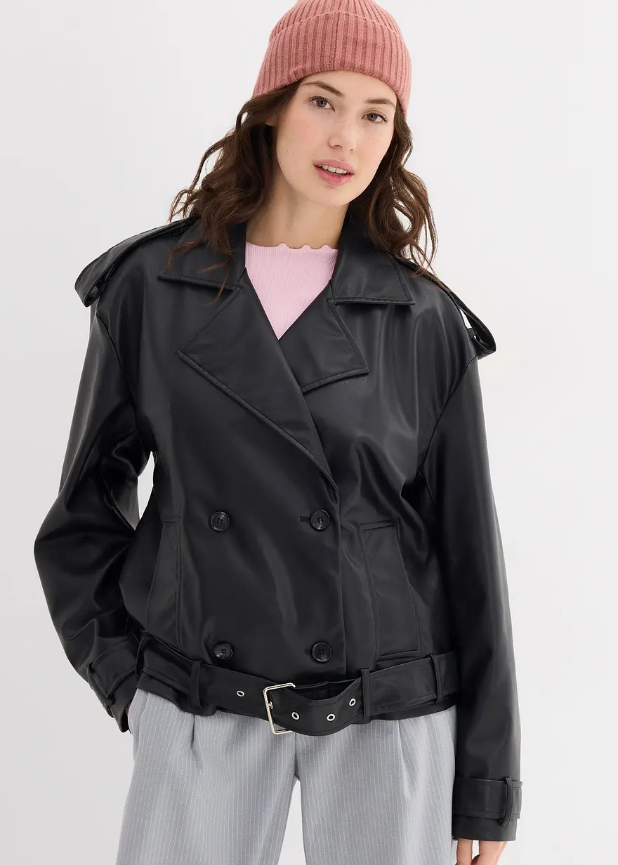 Kurze Trenchjacke aus Kunstleder