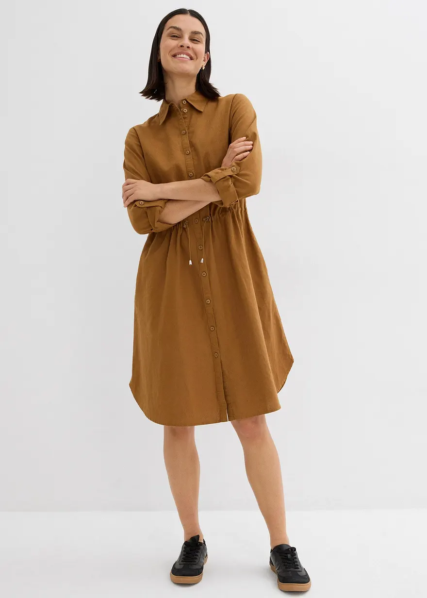 Hemdblusenkleid aus Leinen-Baumwoll-Mix