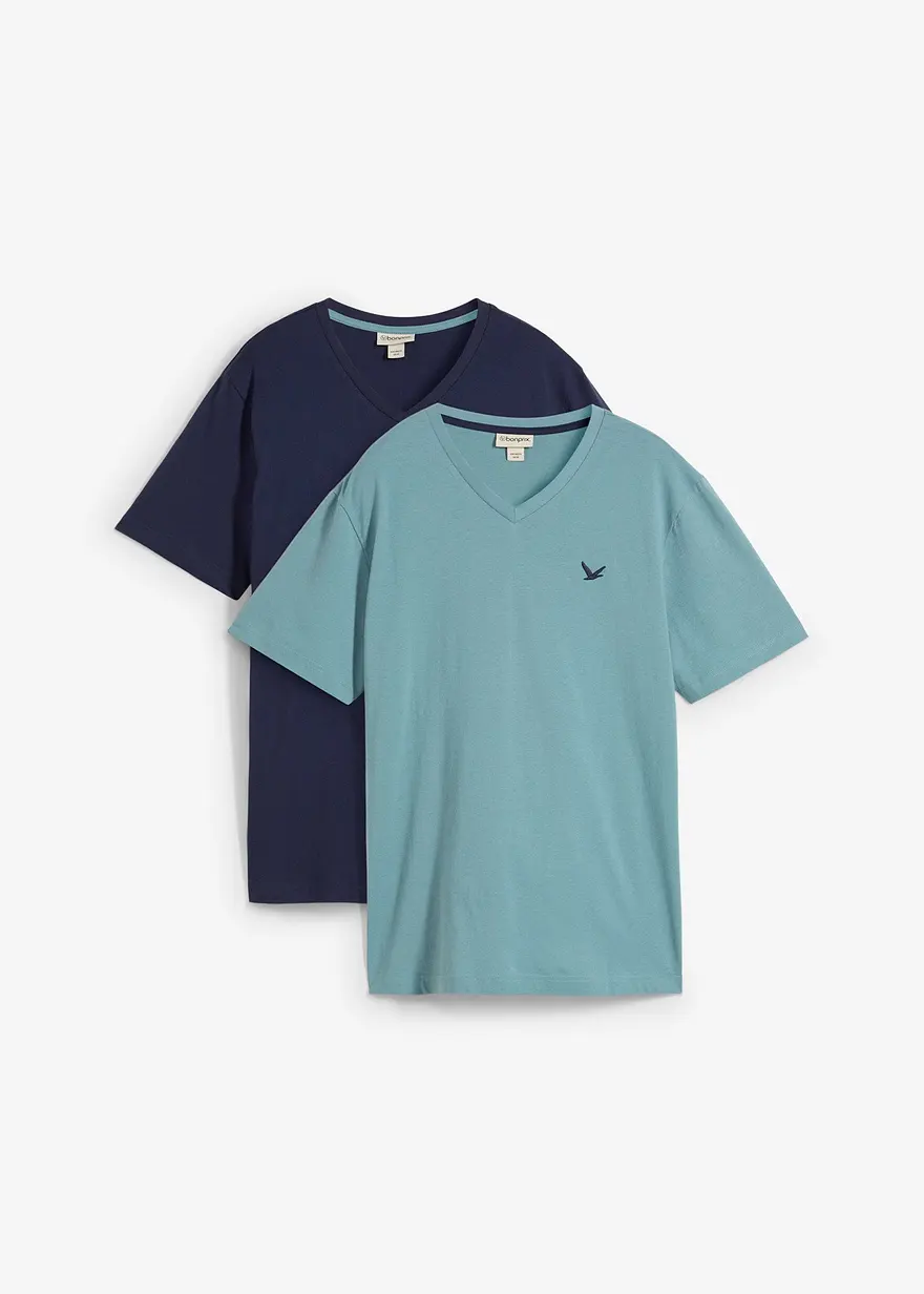 T-Shirt mit V-Ausschnitt (2er Pack) aus reiner Bio-Baumwolle