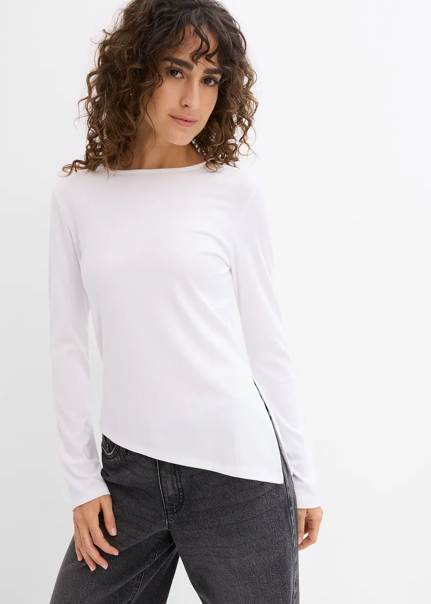 Langarmshirt aus Rippe mit Schlitz