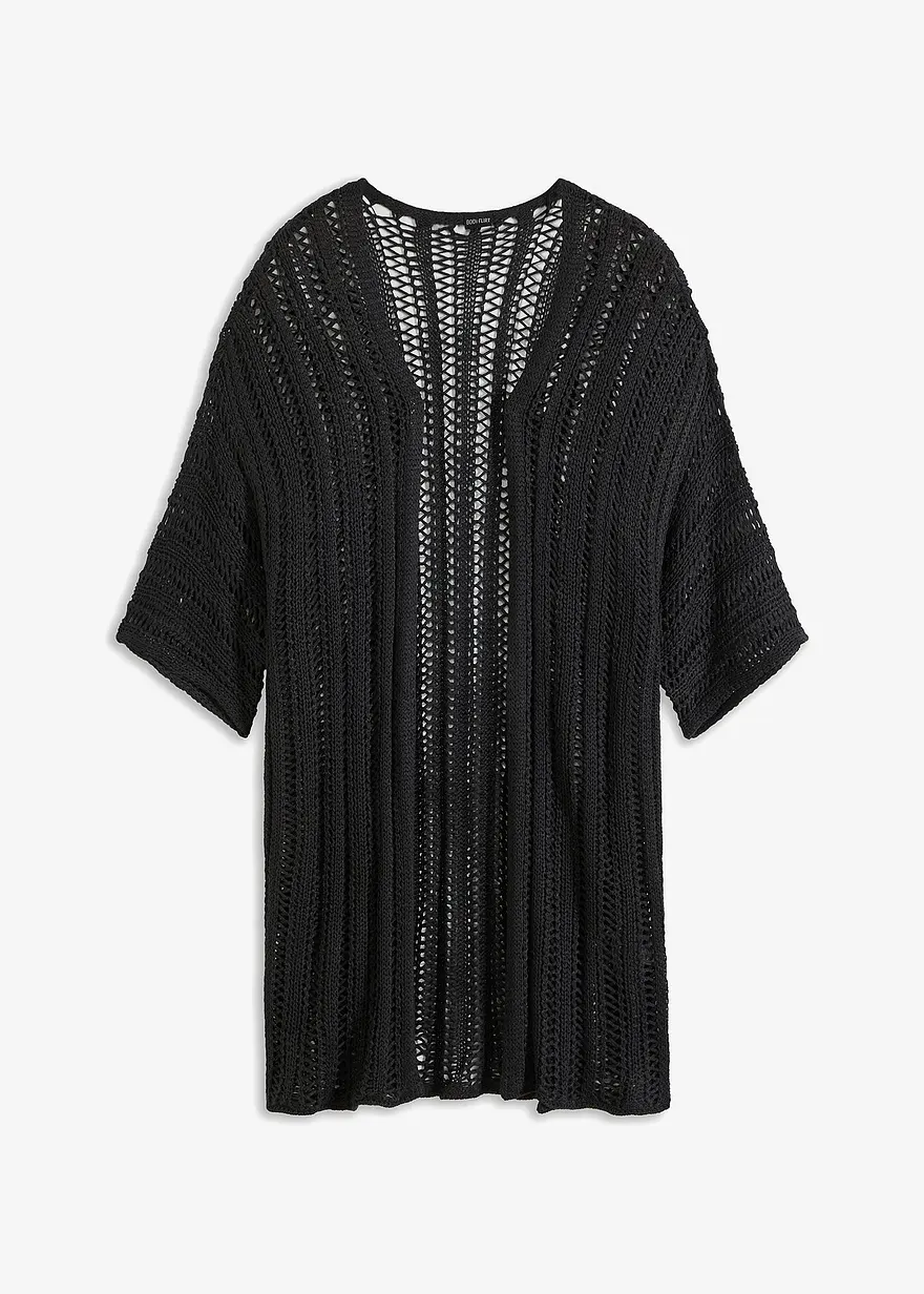 Longstrickjacke mit Lochmuster