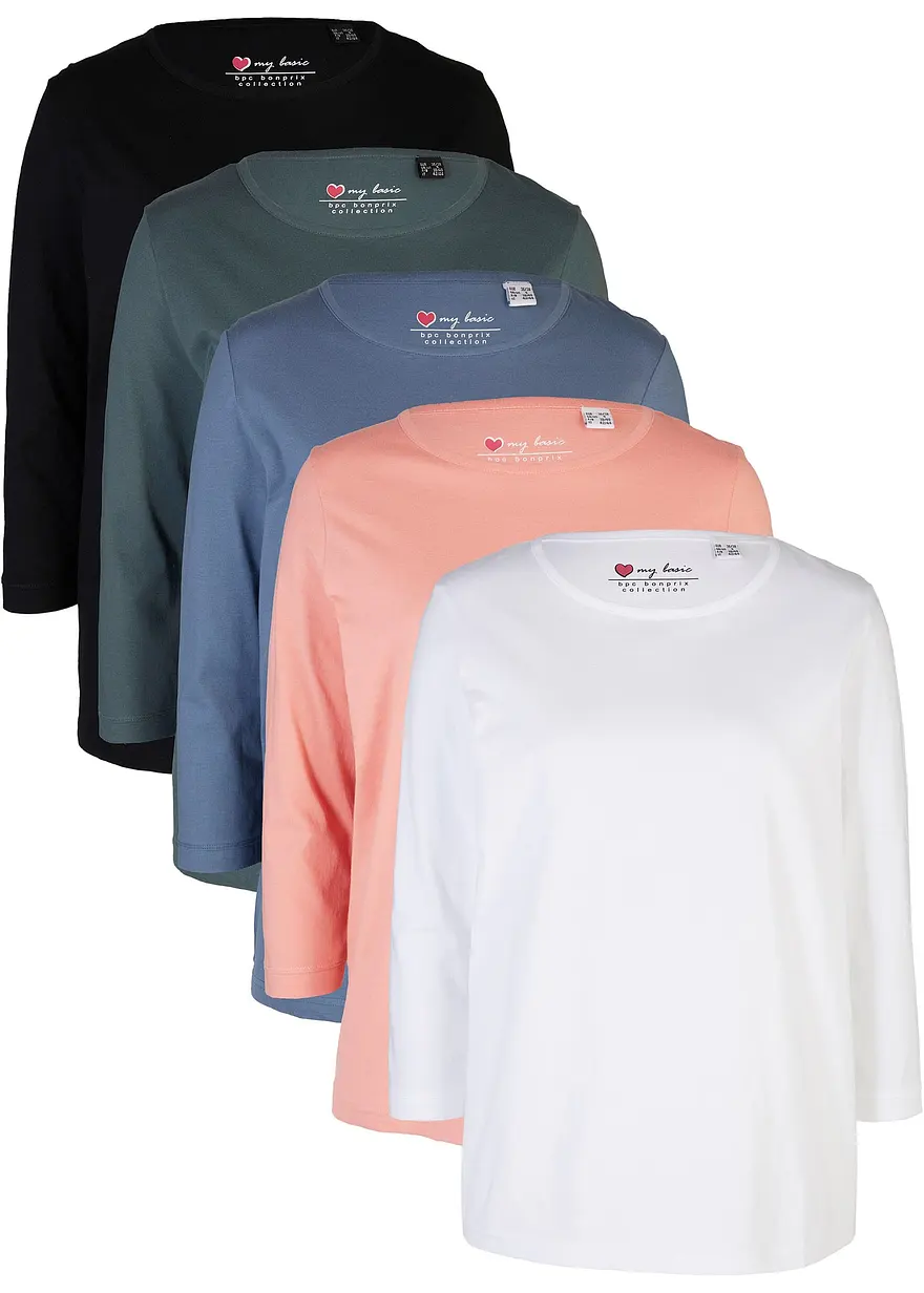 Longshirt mit 3/4-Arm, (5er Pack)
