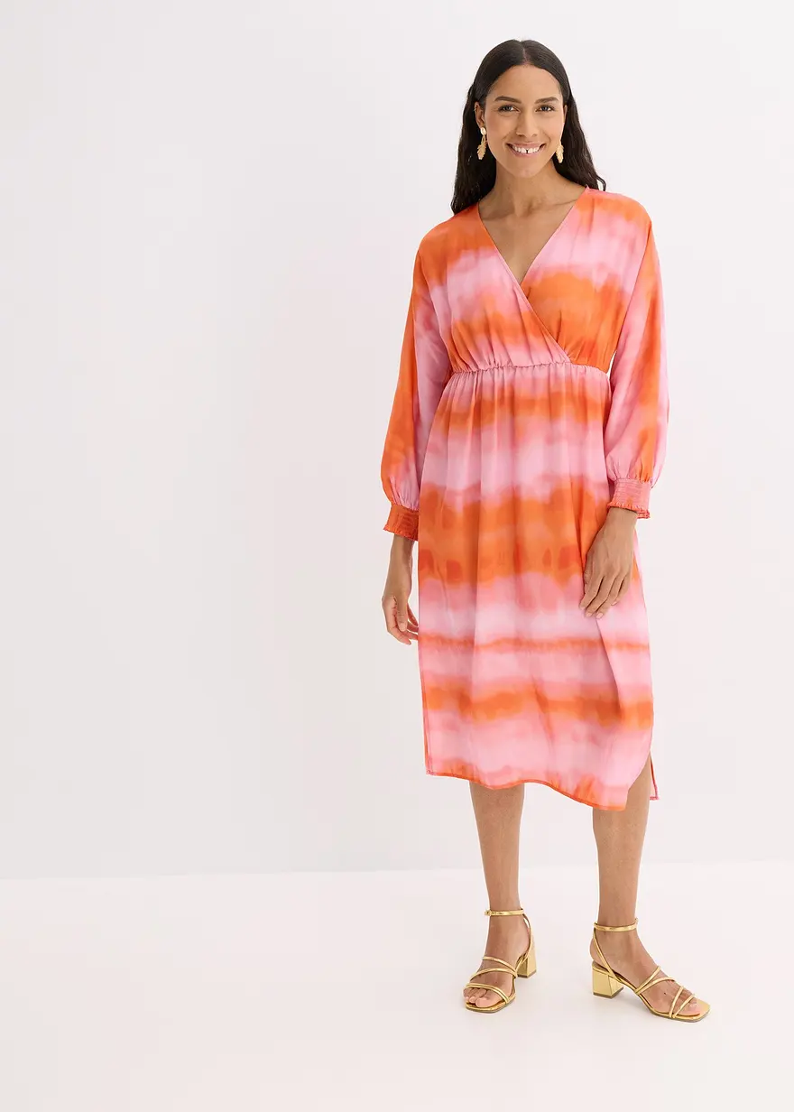Satin-Midikleid mit Batik-Print