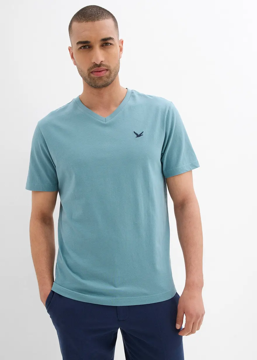 T-Shirt mit V-Ausschnitt (2er Pack) aus reiner Bio-Baumwolle
