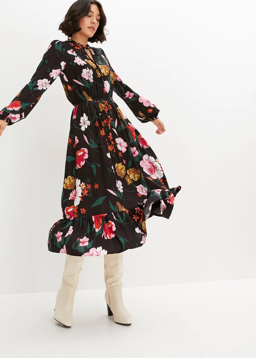 bedrucktes Midikleid aus fließender Viskose