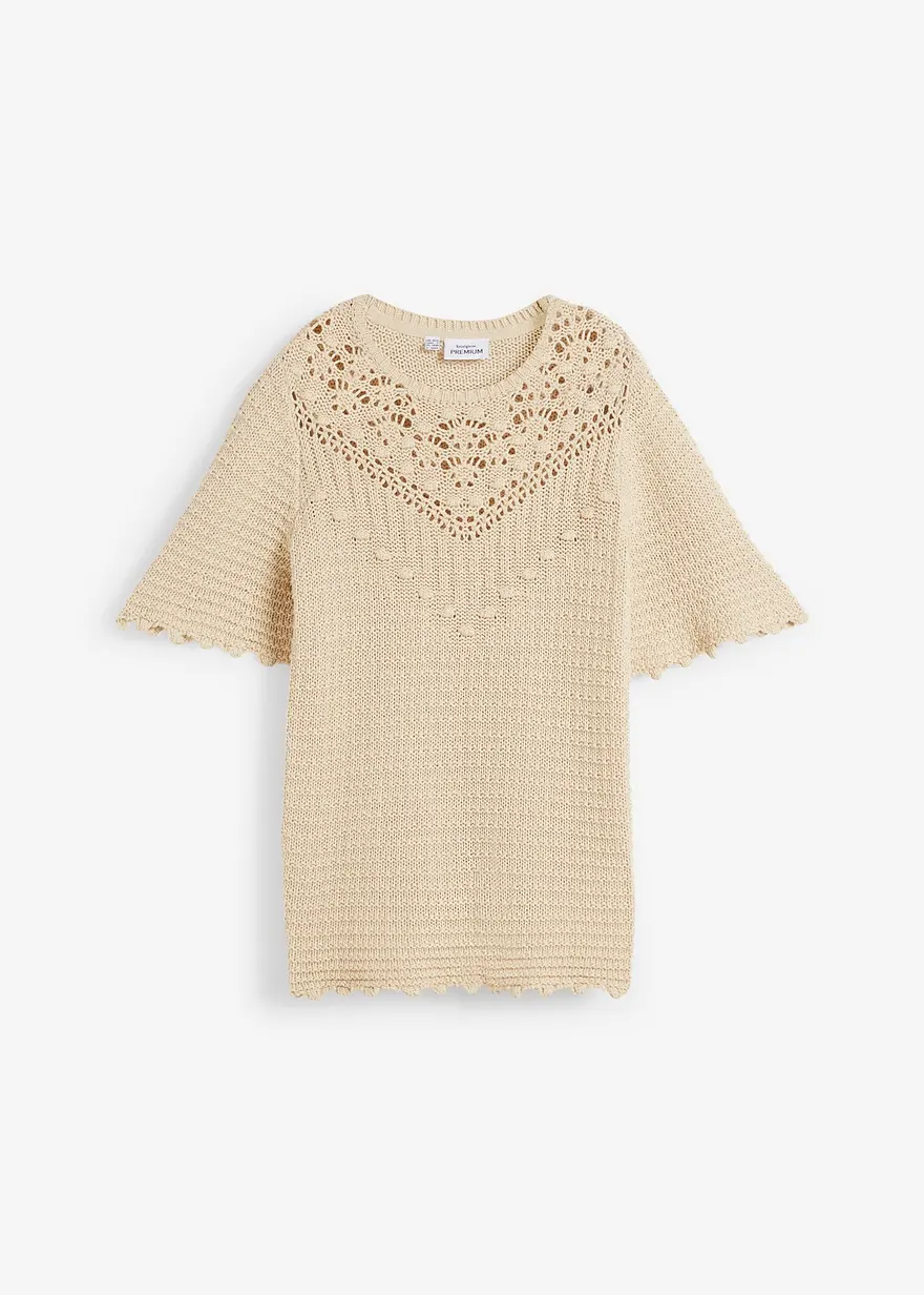 Ajour-Pullover mit Leinenanteil