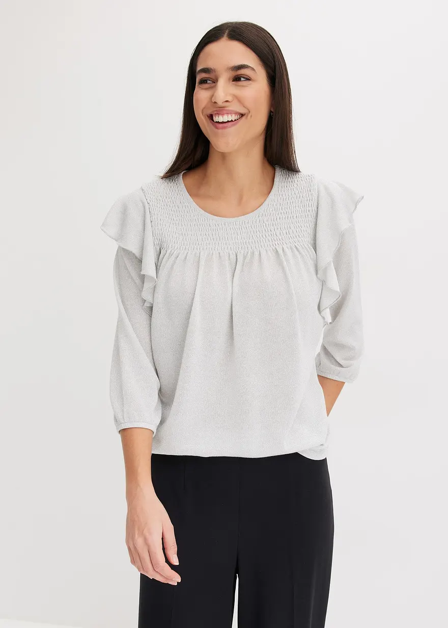 3/4 Arm Volant-Shirt mit Lurex
