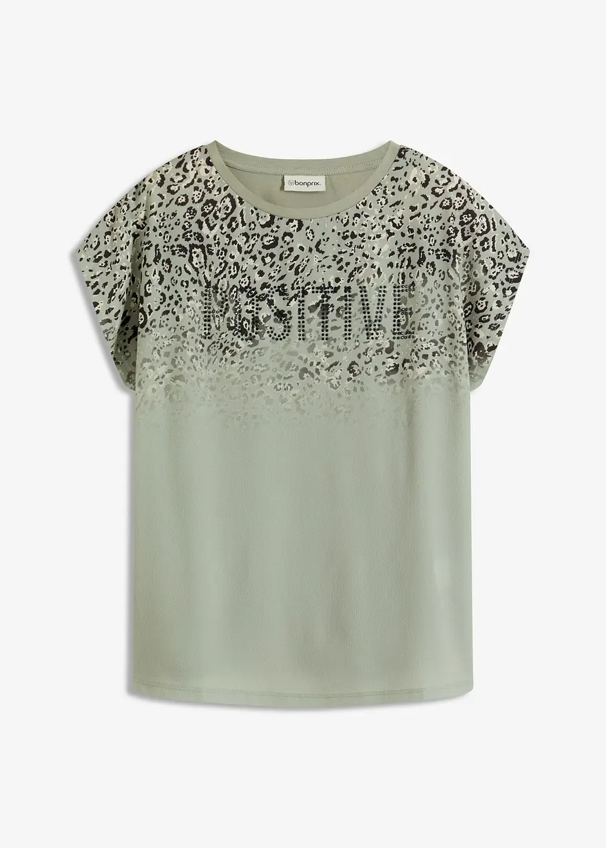 Shirt mit Webeinsatz und Glitzersteinchen