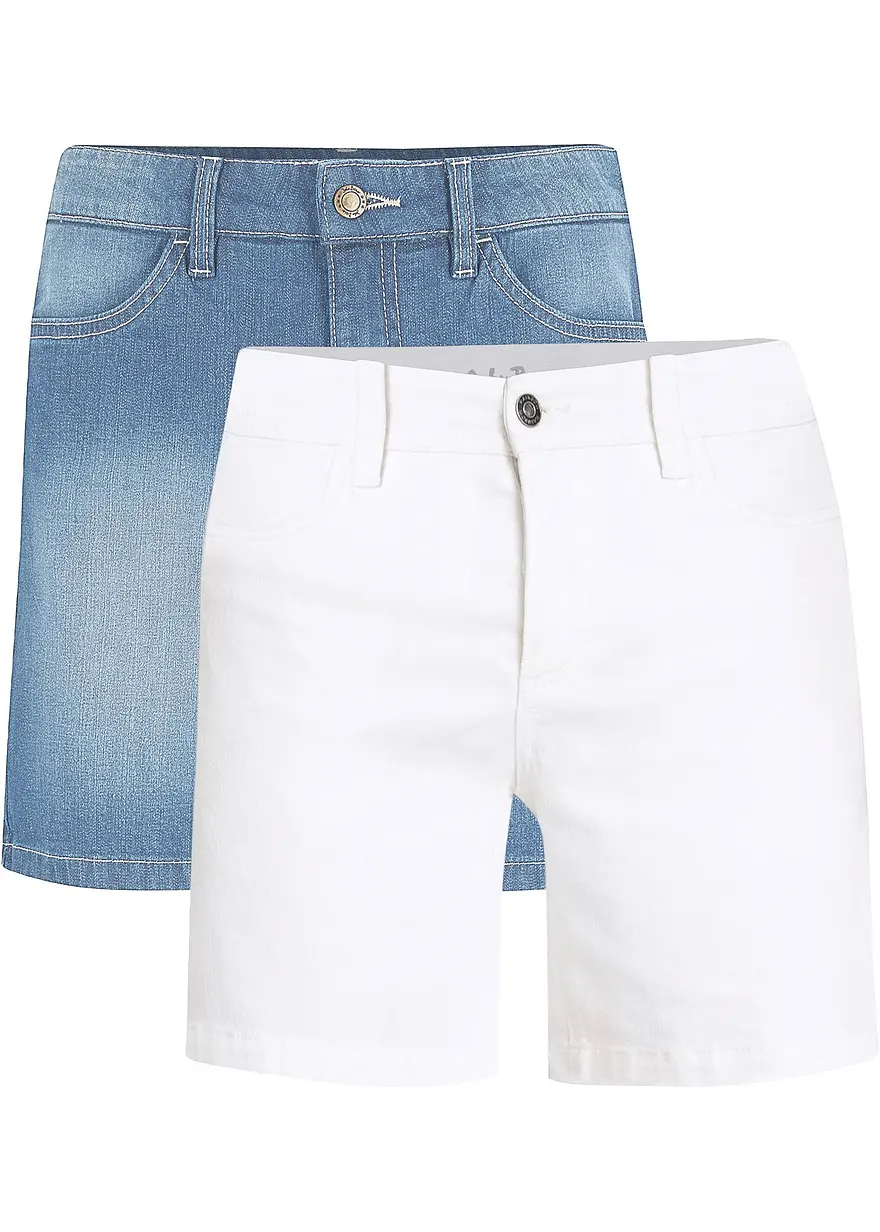 Jeansshorts Slim Fit Mid Waist, 2er Pack