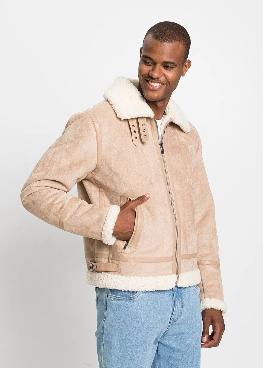 Lederimitat-Jacke mit Teddyfutter