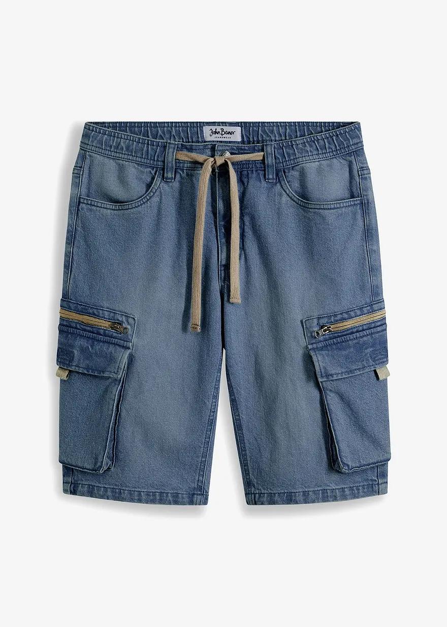 Long Jeans-Shorts mit Cargotaschen, Regular Fit