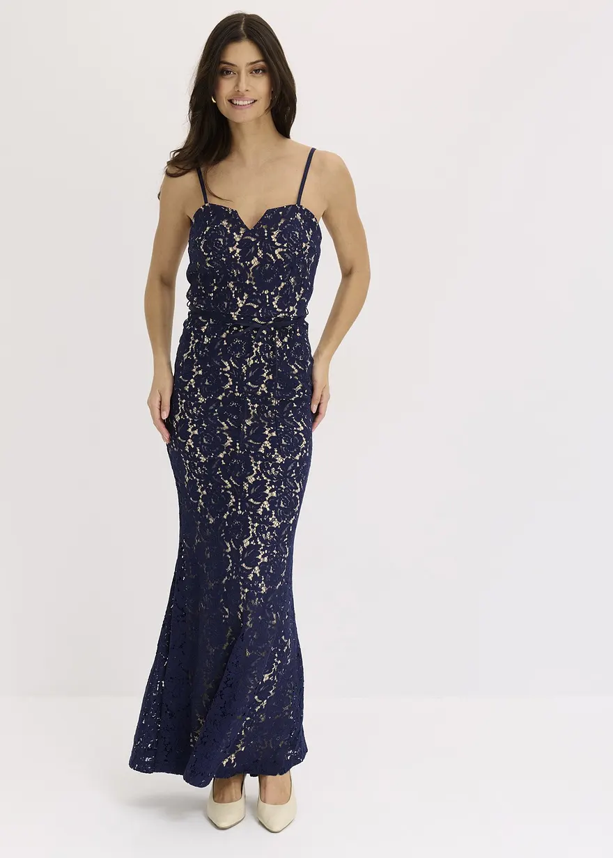 Spitzenkleid mit Trägern und Satin-Band