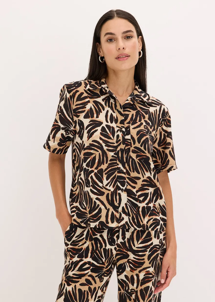 bedruckte Bluse in Leinen-Optik