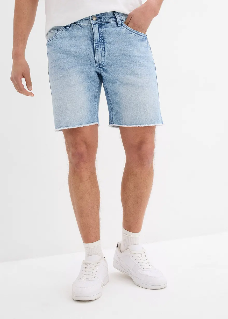 Stretch-Jeans-Shorts mit offenen Saumkanten, Relaxed Fit