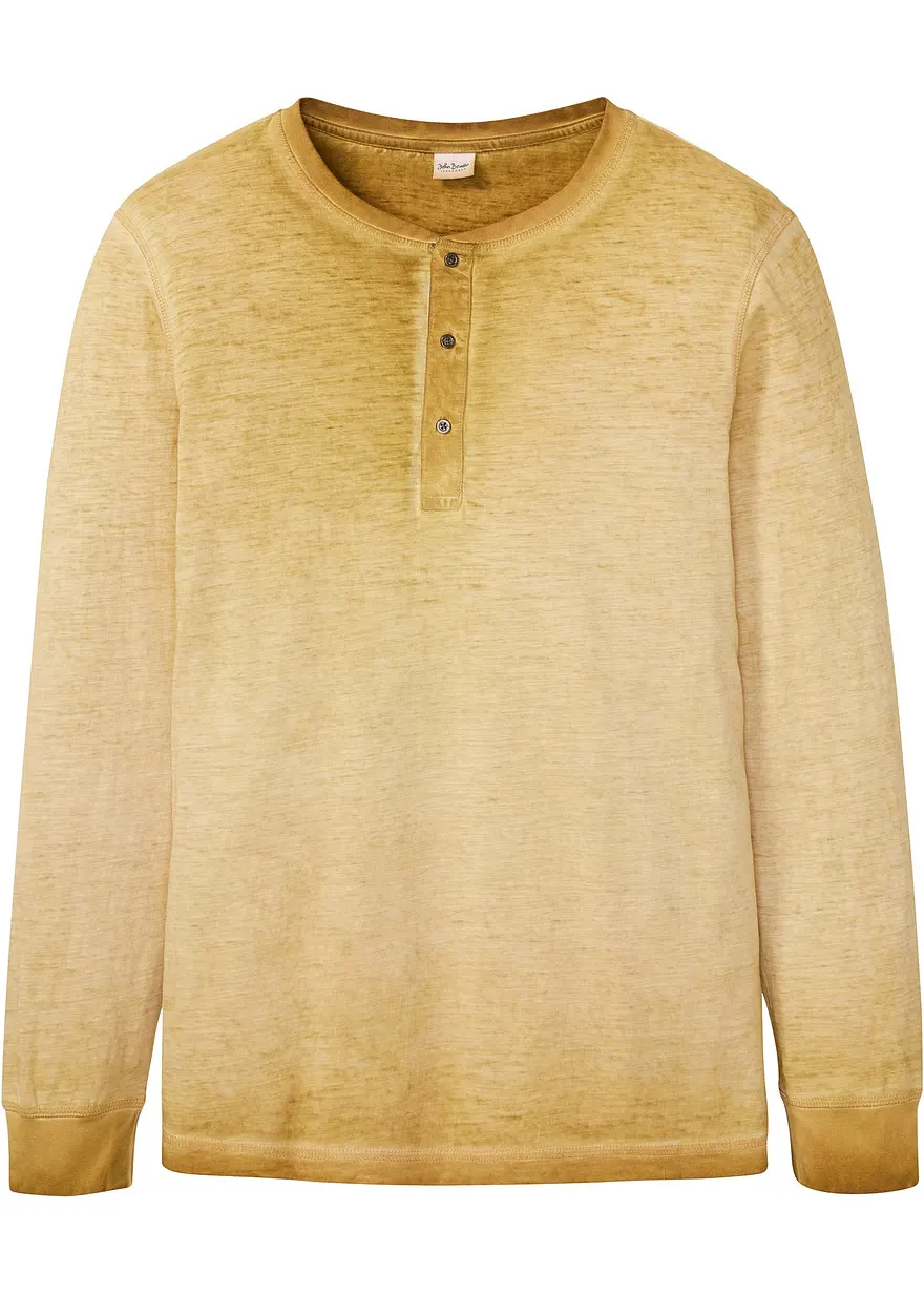 Henleyshirt aus Bio-Baumwolle in gewaschener Optik, Langarm