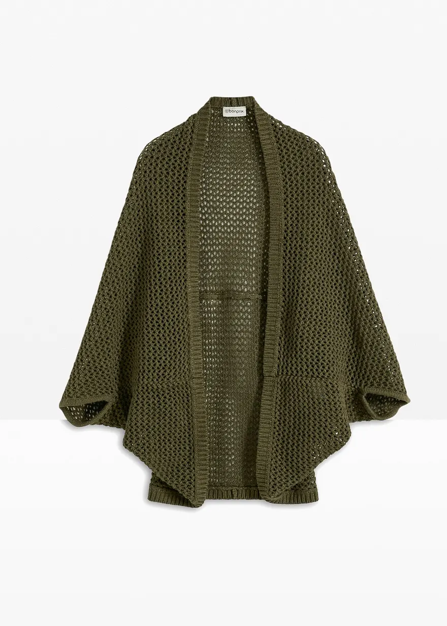 Ajourstrick-Poncho mit Leinenanteil
