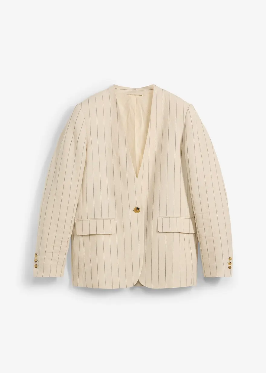 Kragenlose Blazerjacke aus reinem Leinen
