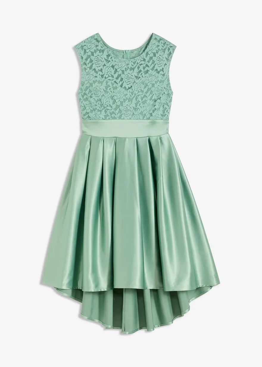 Vokuhila-Kleid aus glänzendem Satin mit Spitze