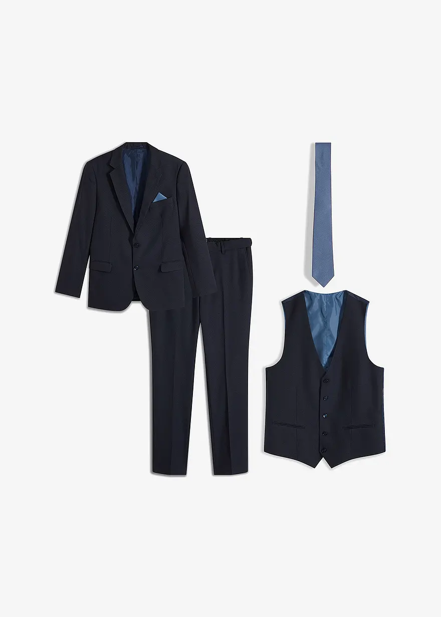 Anzug mit Weste und Krawatte (4-tlg.Set), Slim Fit
