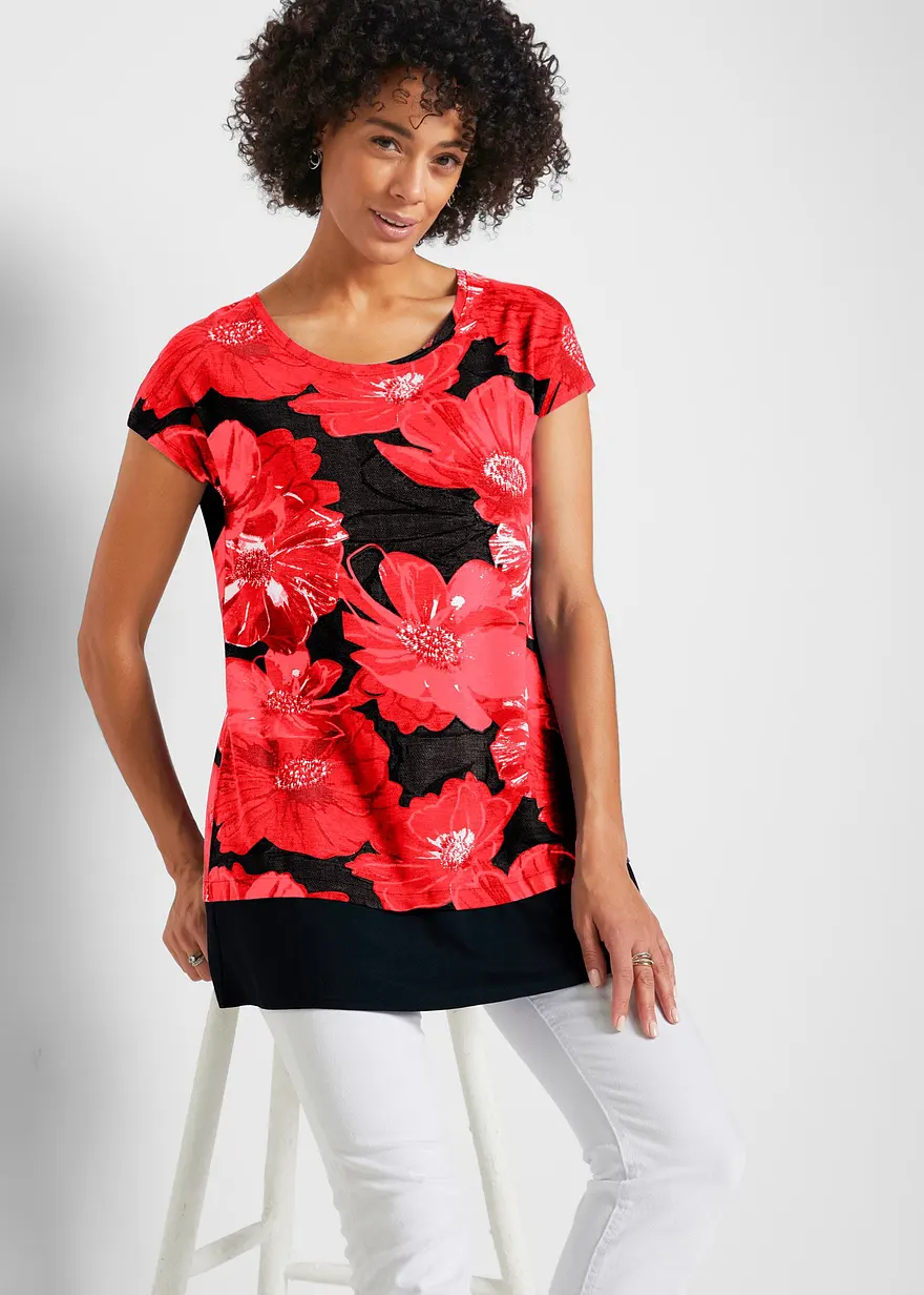 Long-Shirt mit Chiffon