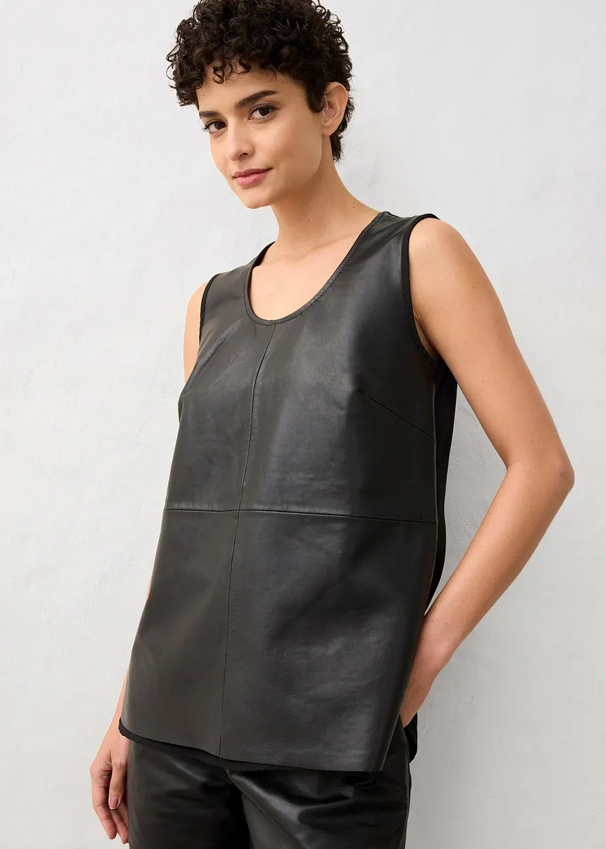 Tanktop mit Vorderseite aus Lammnappa-Leder