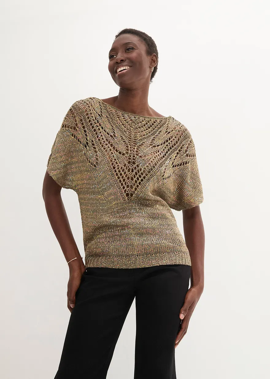 Ajourpullover mit bunten Pailletten