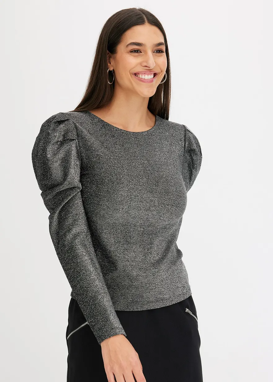 Glitzershirt mit Puffärmeln