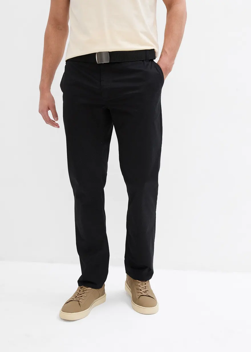 Regular Fit Chinohose mit Komfortbund und Gürtel, Straight
