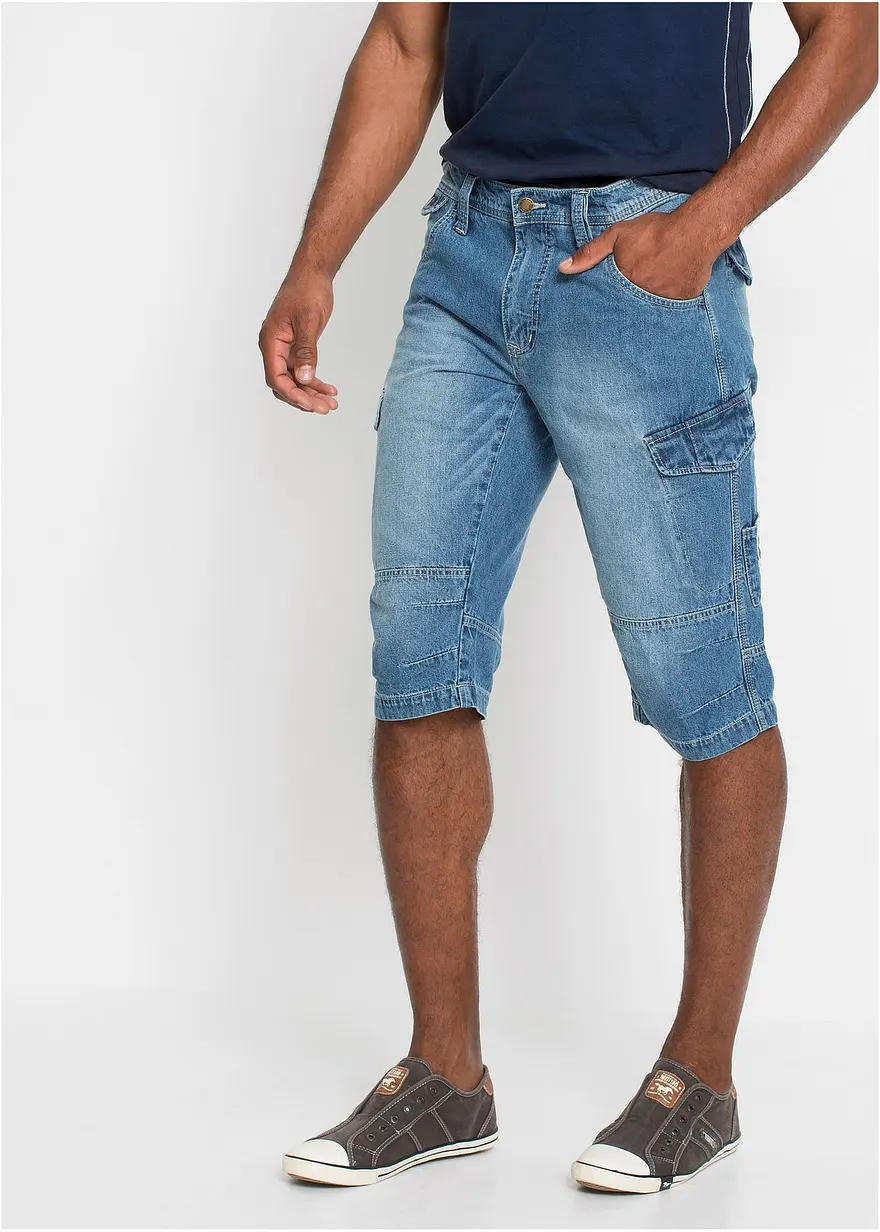 Leichte Jeans-Long-Cargobermuda, Relaxed Fit