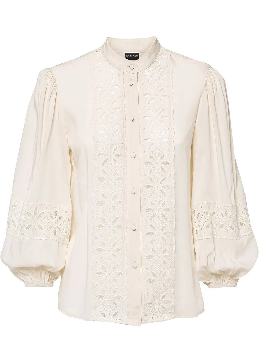 Bluse mit Spitze aus softem Viskose-Mix