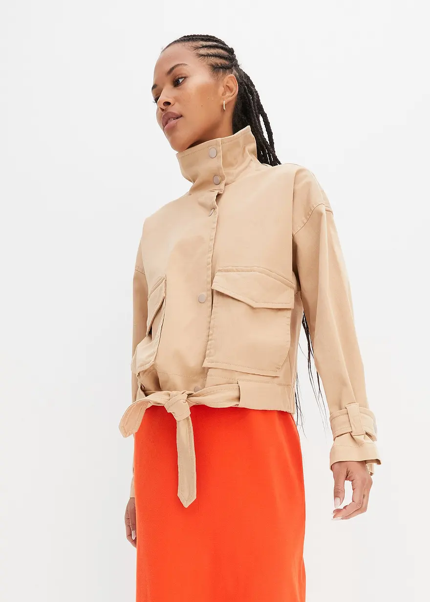 Weite Twill-Jacke mit aufgesetzten Taschen