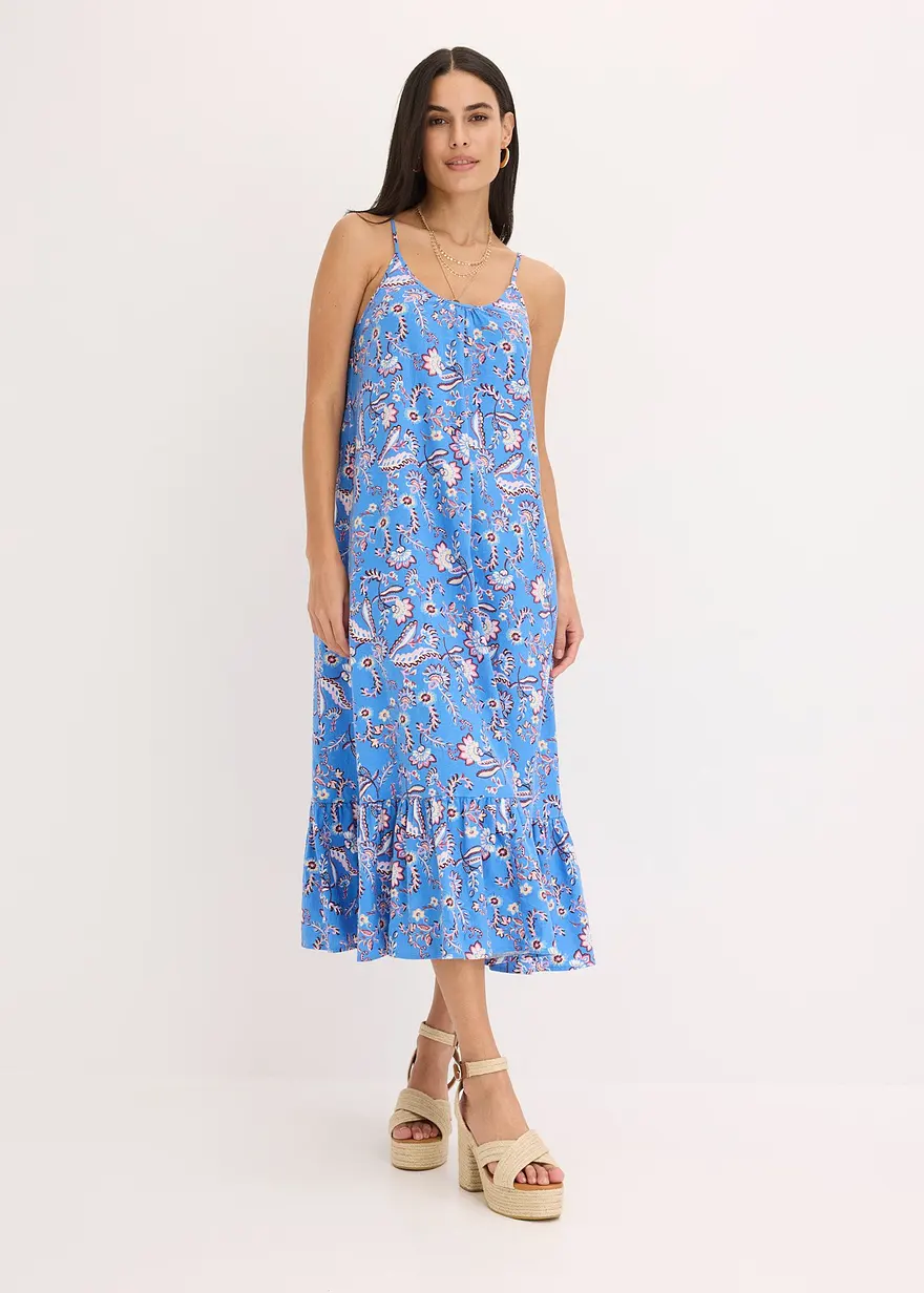 bedrucktes Trägerkleid aus leichtem Leinen-Mix