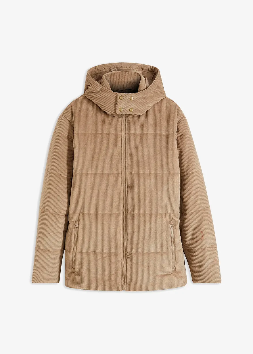 Cord-Steppjacke mit abnehmbarer Kapuze
