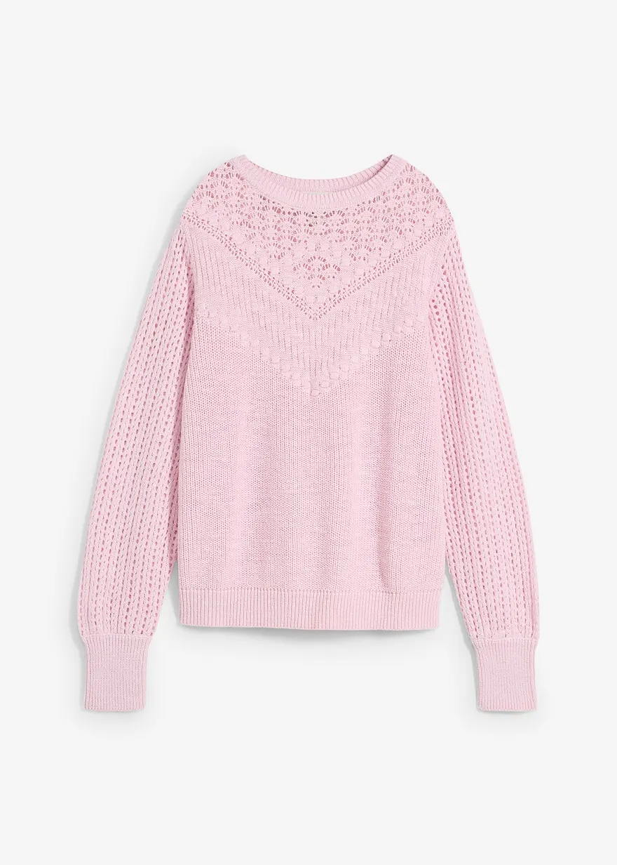 Ajour-Pullover mit Leinenanteil