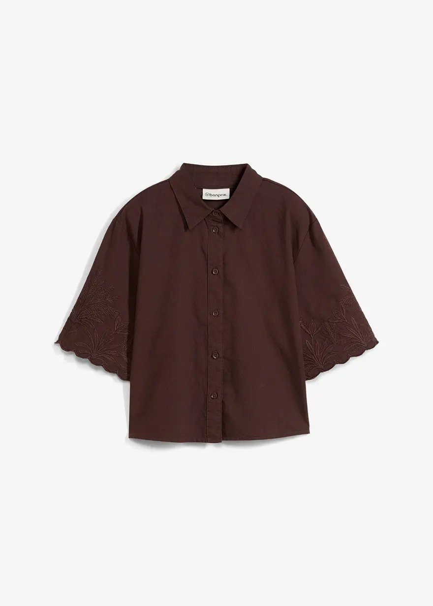verkürzte Hemdbluse mit Seidenanteil