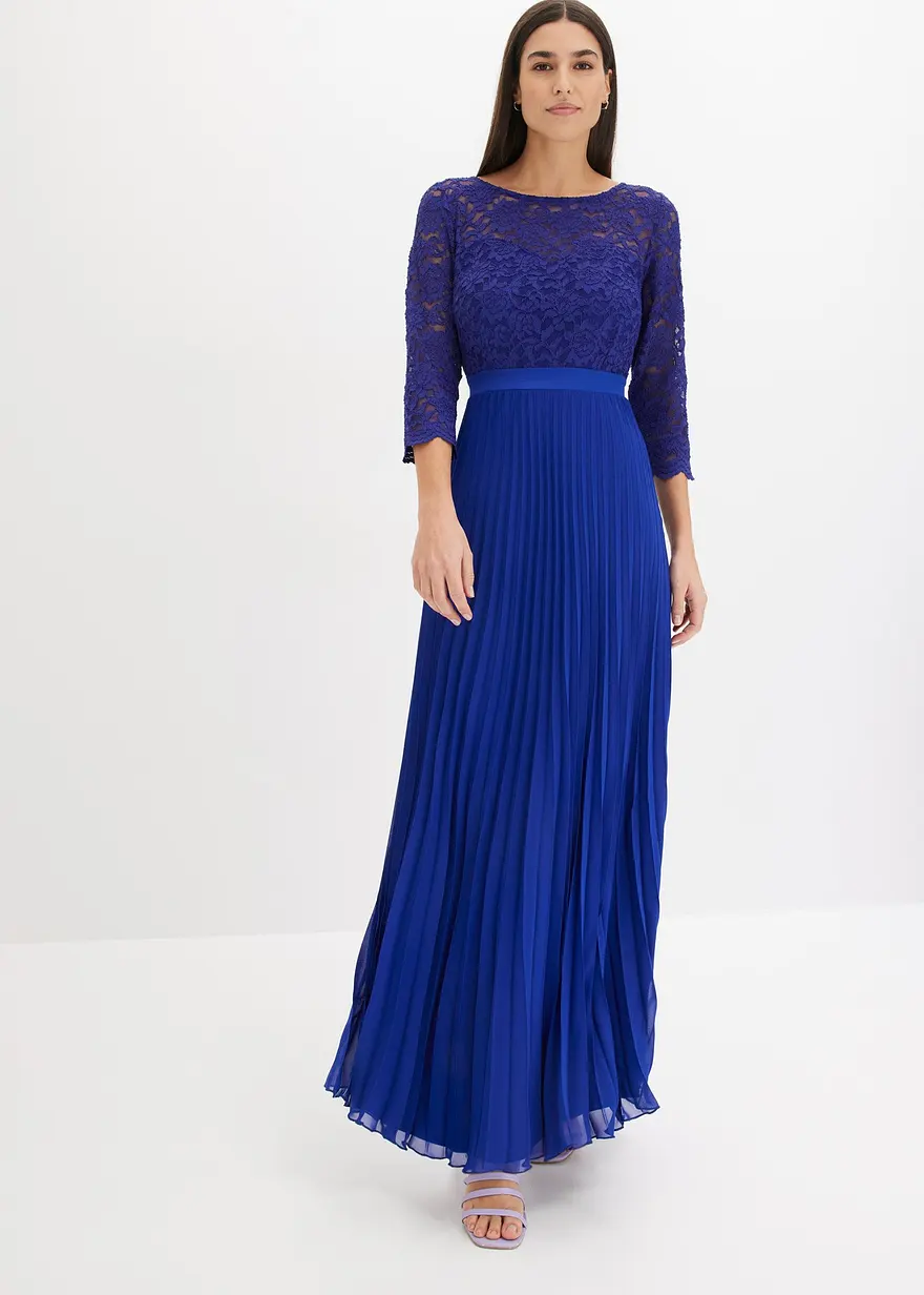 Chiffonkleid mit Spitze und Plissee-Rock