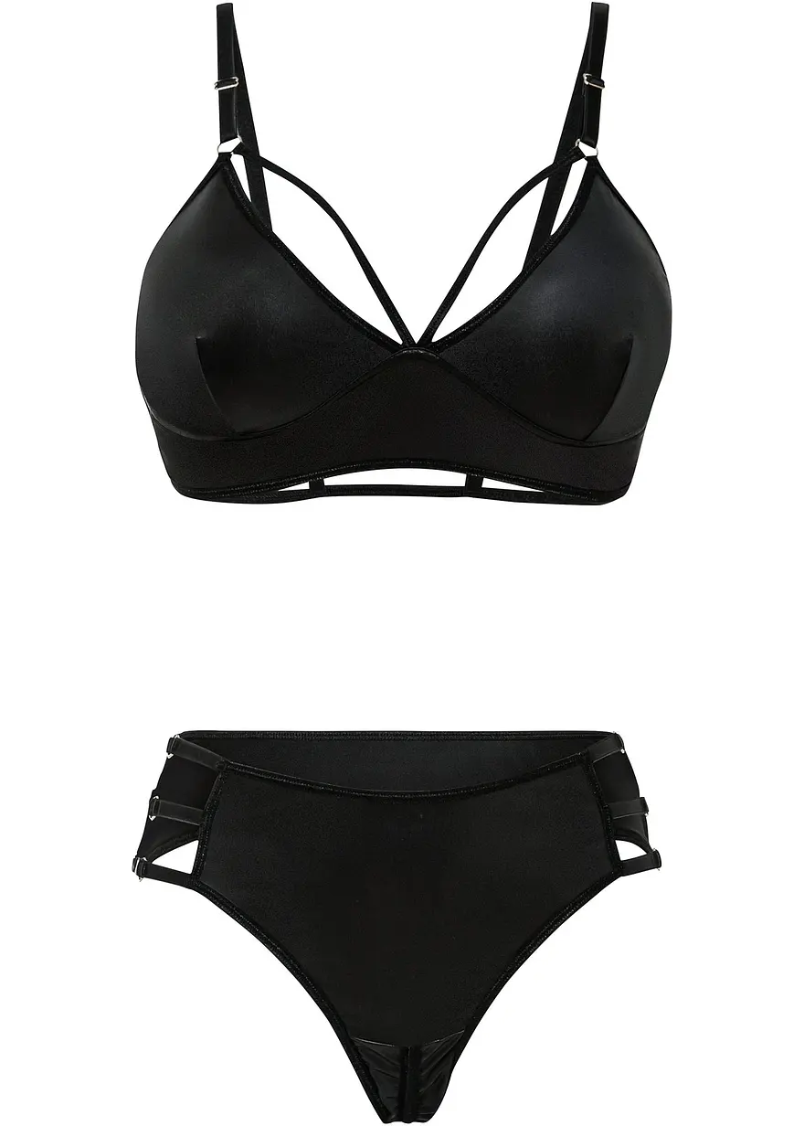 Bustier und String ouvert mit Wetlook (2-tlg.Set)
