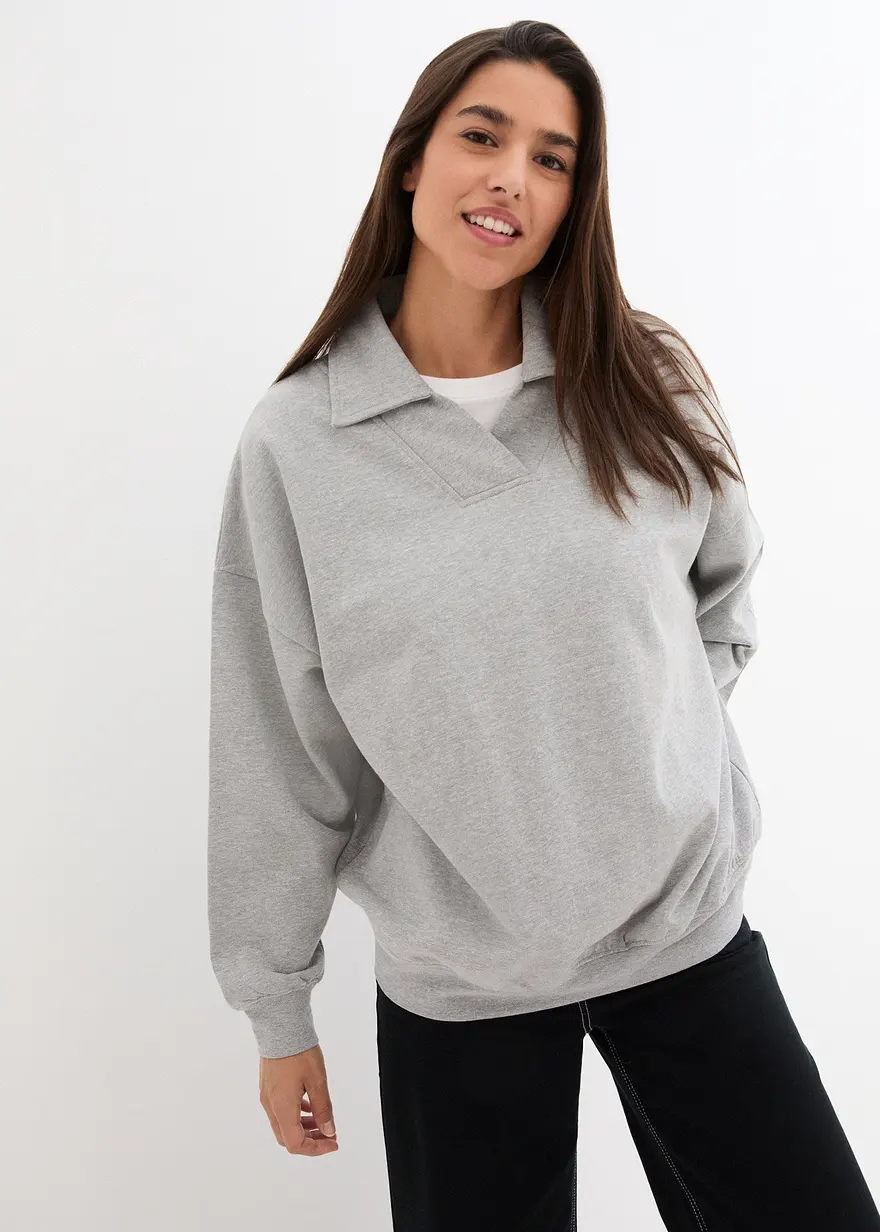 Oversize-Sweatshirt mit V-Ausschnitt und Polokragen