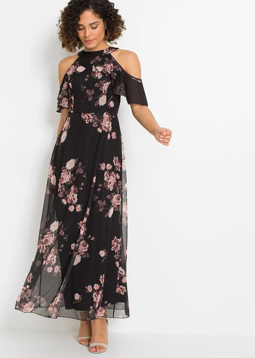 Bedrucktes Mesh-Maxikleid