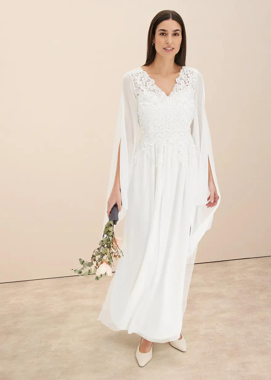 Brautkleid aus feinem Chiffon mit Spitze