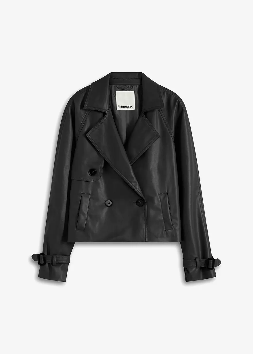 kurzer Lederimitat-Trenchcoat