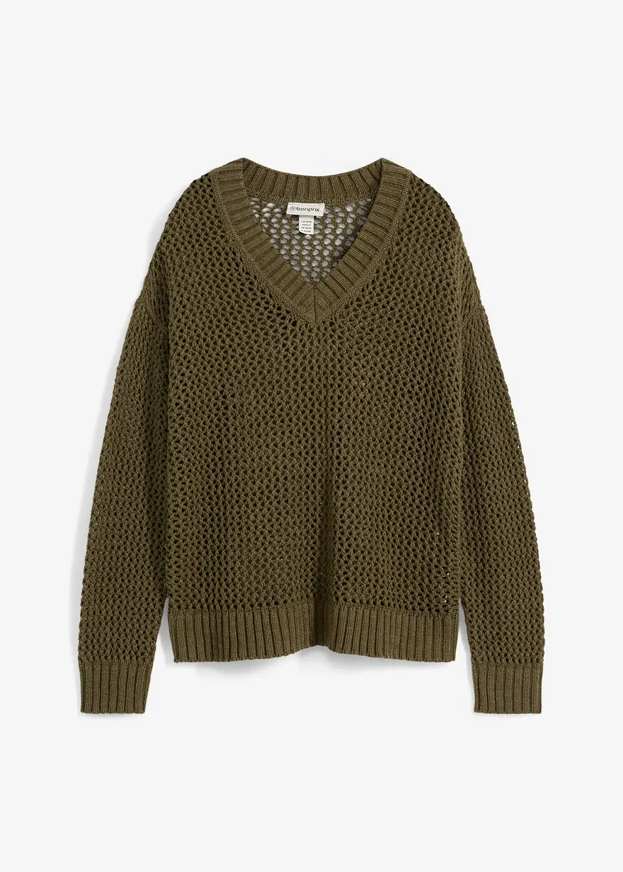 Ajour-Pullover aus leichtem Leinen-Mix
