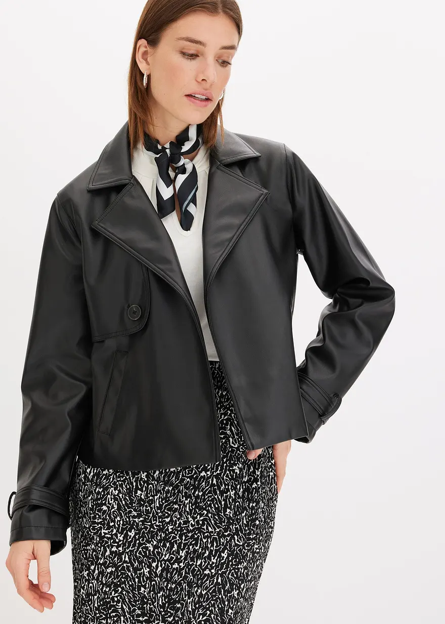 Kurze Trench-Jacke aus Lederimitat