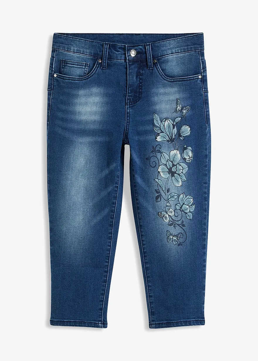 Capri Jeans Mid Waist, Schmetterlingsdruck