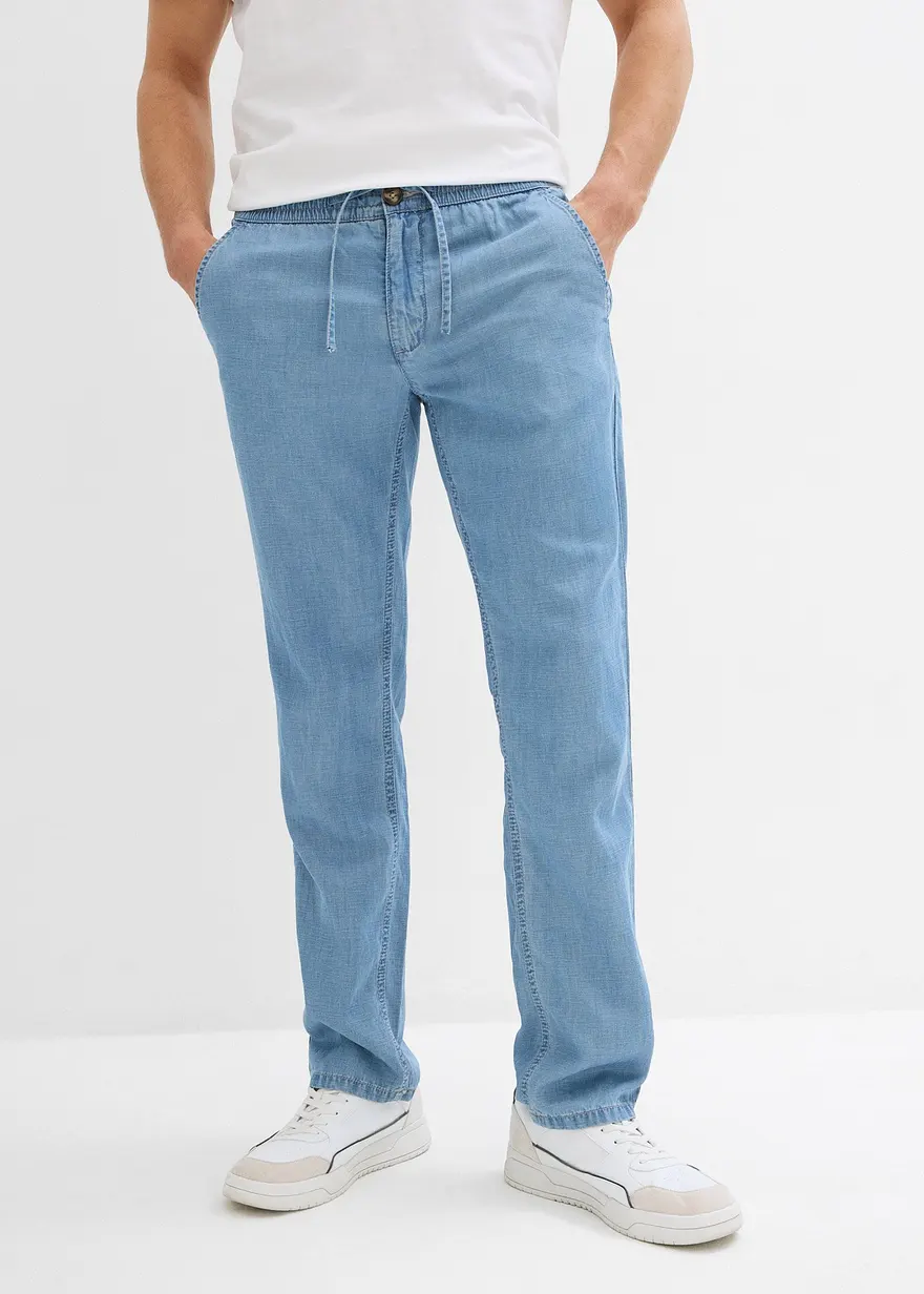 Leichte Regular Fit Schlupfjeans mit Leinen, Straight
