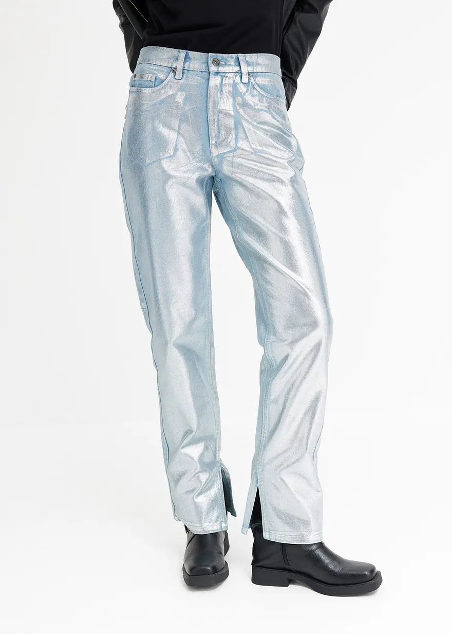 Straight-Jeans, High Waist mit Glanzeffekt