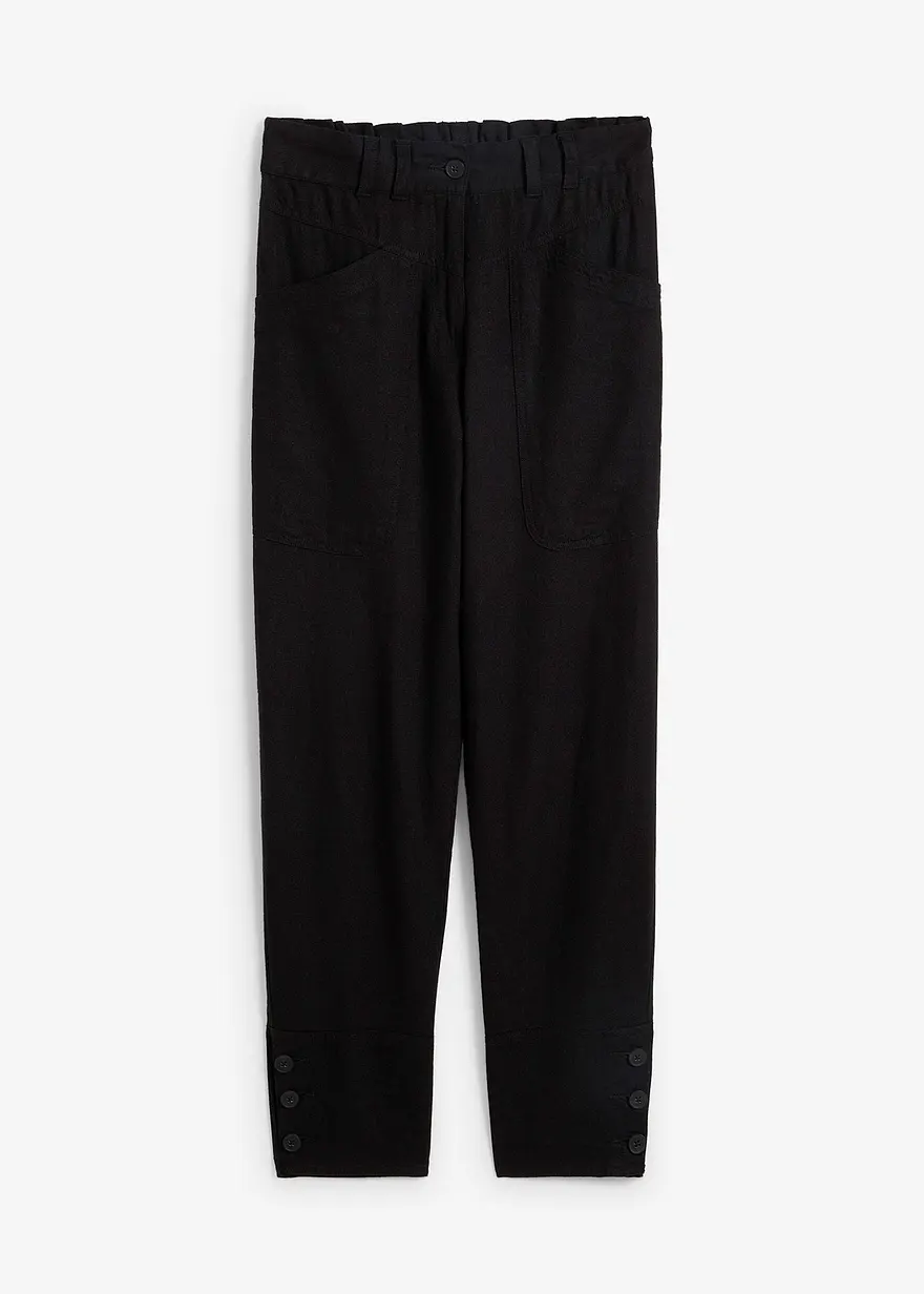 Leinenhose mit Taschendetails und Knöpfen am Saum