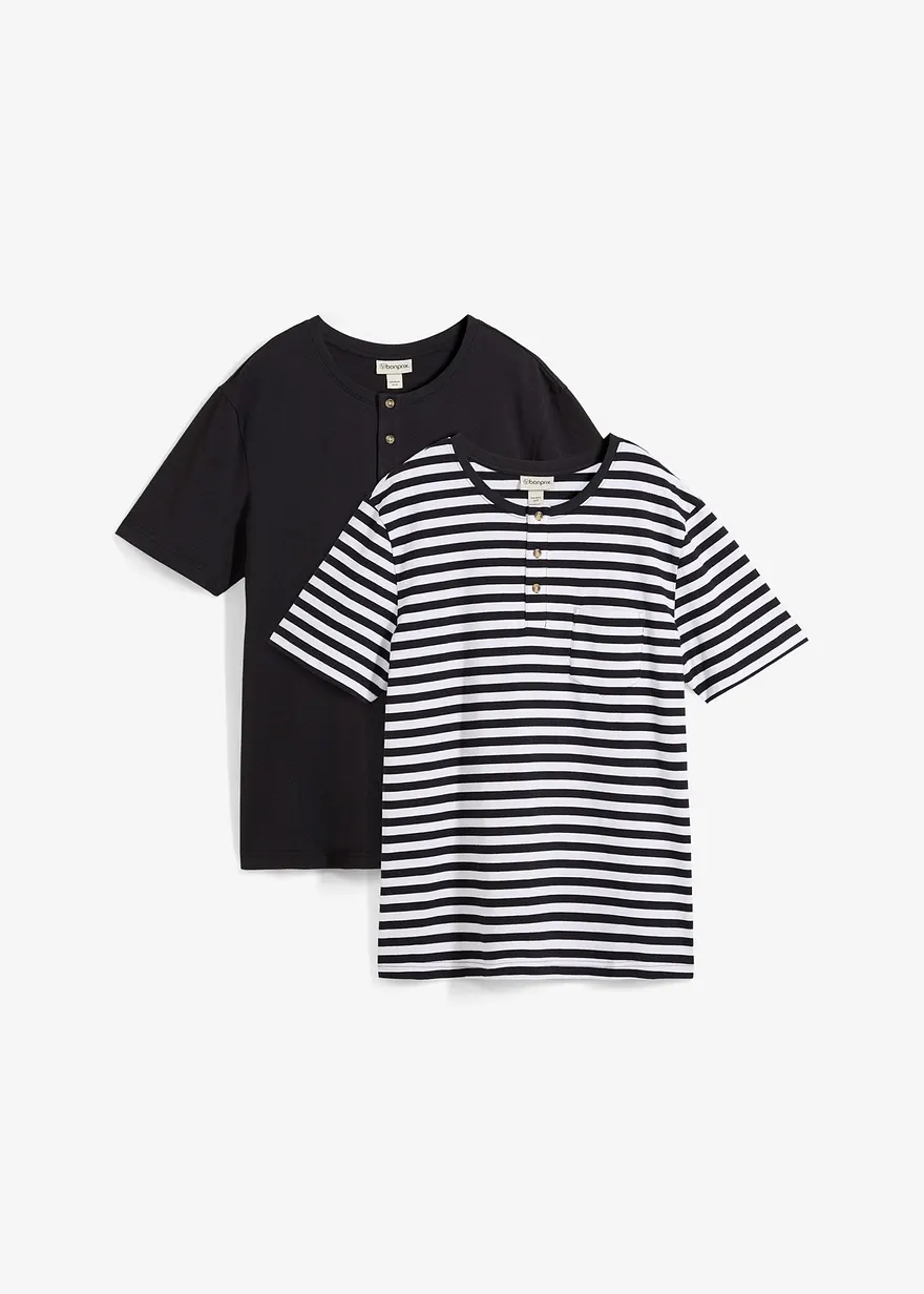 Kurzarm-Henleyshirt (2er Pack) aus reiner Bio-Baumwolle