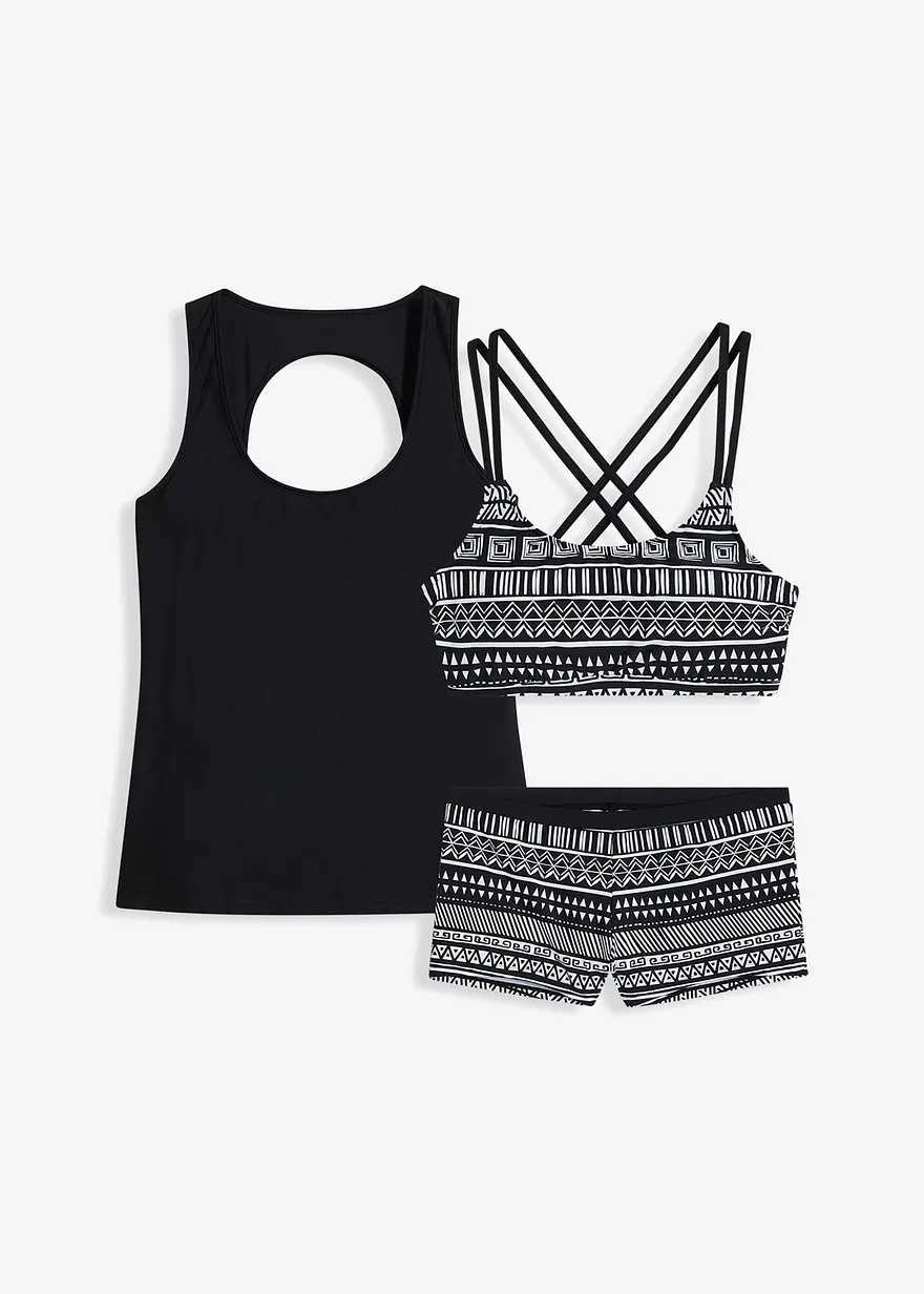 Tankini (3-tlg. Set) mit Bustier-Bikinioberteil