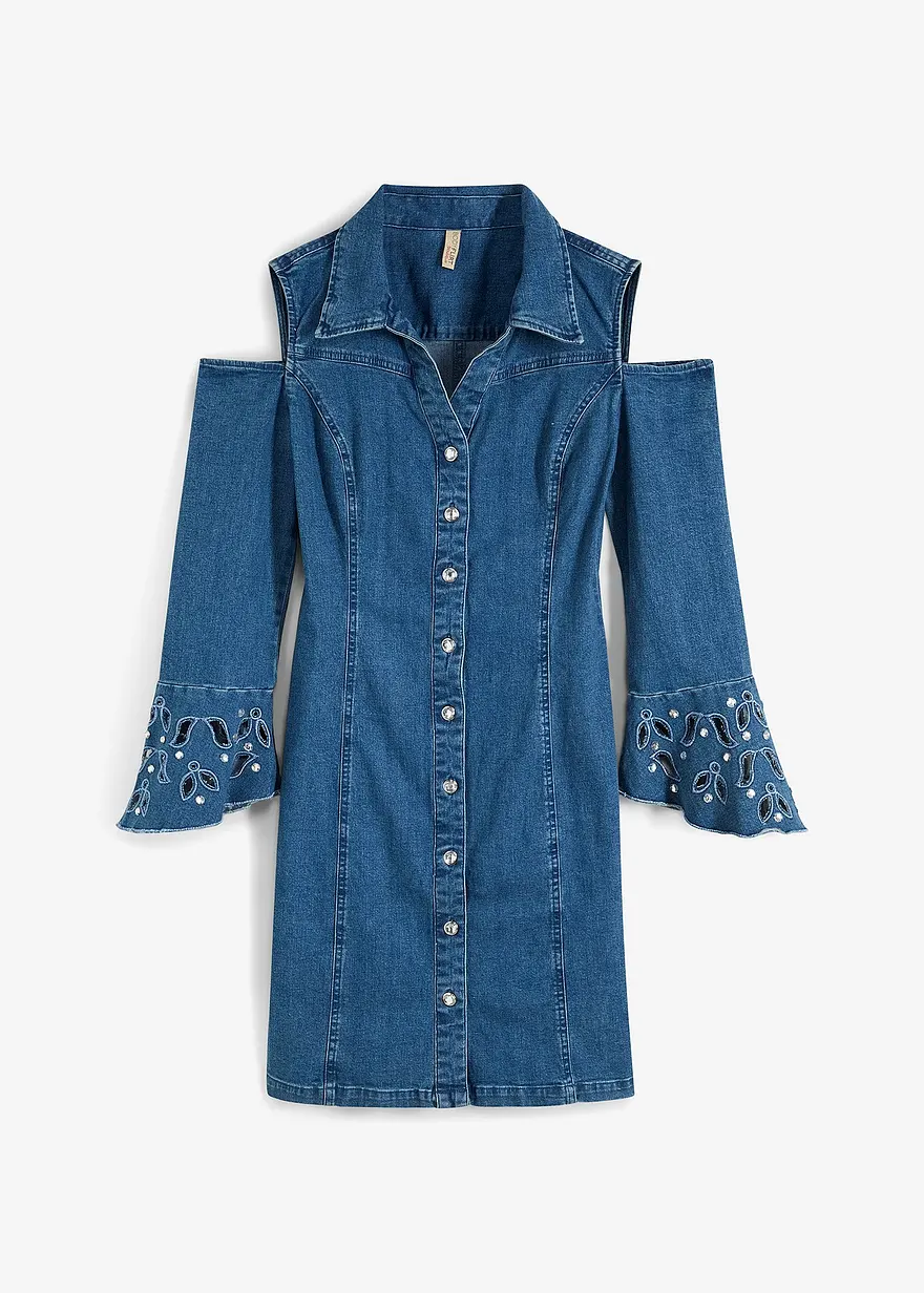 Jeanskleid mit Cut-Outs and Strasssteinen